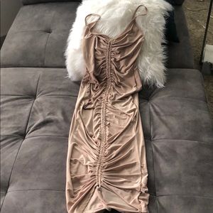Nude Strappy Ruched Midi Dress
